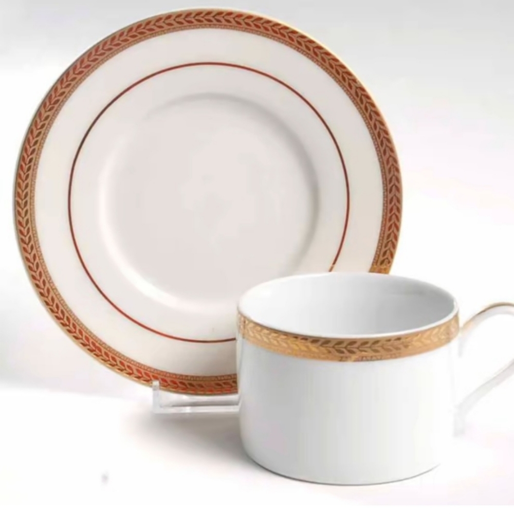 BLOCK Indonesia Manchester Gold Flat Cup and Saucer Gold Encrusted Band